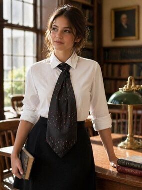 Wide Statement Tie Black Red Geometric Print Unique Loop Knot Style Academic